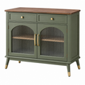 Aparador 120 x 40 x 90 cm de madera verde con puertas de vidrio acanalado estilo retro