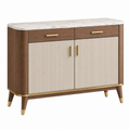 Aparador 120 x 45 x 85 cm de madera marrón y beige con encimera efecto mármol - almacenamiento moderno