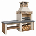 Barbacoa de obra 180 x 70 x 240 cm de piedra beige y gris con parrilla para jardín