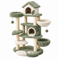 Árbol rascador para gatos 60 x 50 x 135 cm de tejido verde y beige con plataformas y refugios