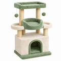 Árbol rascador para gatos 60 x 50 x 120 cm de felpa verde y beige con postes de sisal y refugio multinivel