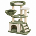 Árbol rascador para gatos 60 x 50 x 130 cm de felpa y sisal verde y crema con refugio plataformas y escalera