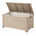 Arcón de almacenaje 120 x 60 x 65 cm de ratán sintético beige para exterior con tapa abatible
