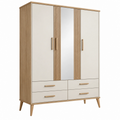 Armario ropero 120 x 52 x 190 cm de madera blanco y roble con espejo y cajones