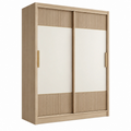Armario de 120 x 60 x 200 cm en madera beige y blanco con puertas correderas acanaladas