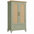 Armario 90 x 50 x 180 cm de madera verde con puertas de ratán y cajón - almacenaje de estilo natural