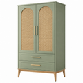 Armario 90 x 45 x 180 cm de madera verde con ratán estilo nórdico