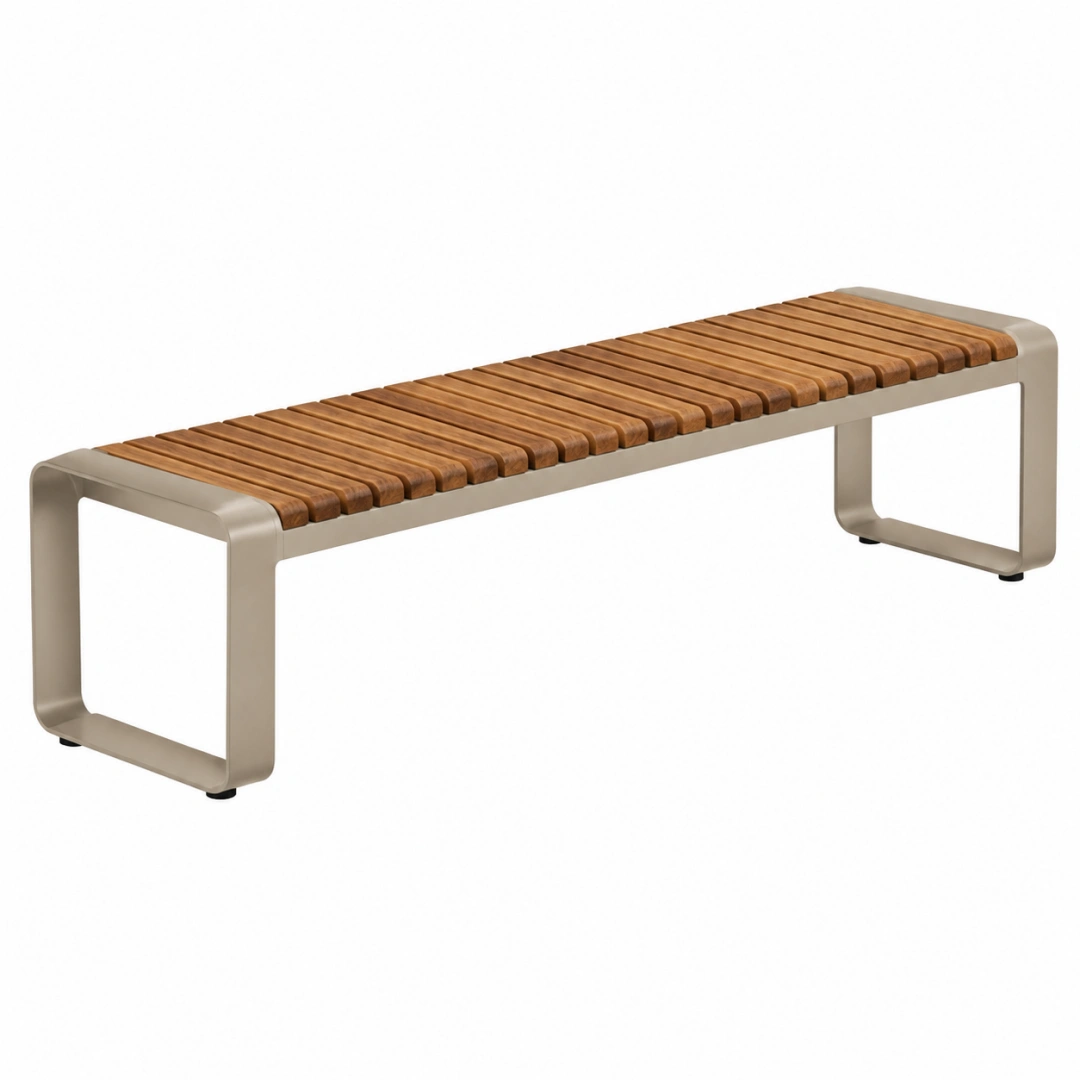 Banco de jardín 150 x 40 x 45 cm de madera y metal marrón y gris estilo moderno