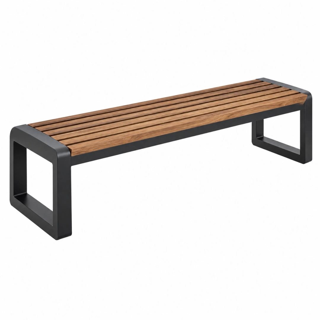 Banco de jardín 150 x 40 x 45 cm de madera y metal marrón negro estilo industrial