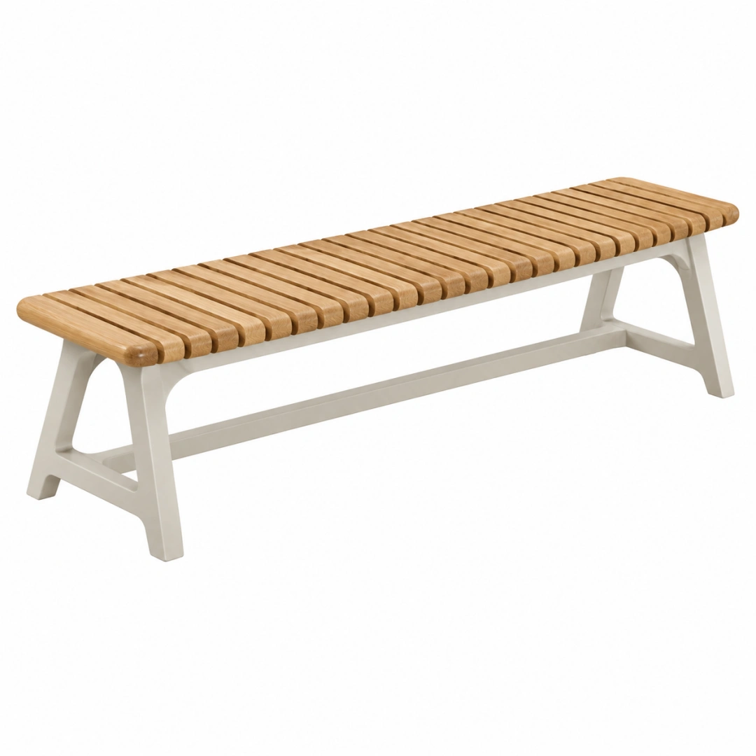 Banco de jardín 180 x 40 x 45 cm de madera y metal blanco estilo moderno