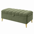 Banco de almacenamiento 120 x 45 x 48 cm tapizado verde con patas metálicas estilo moderno