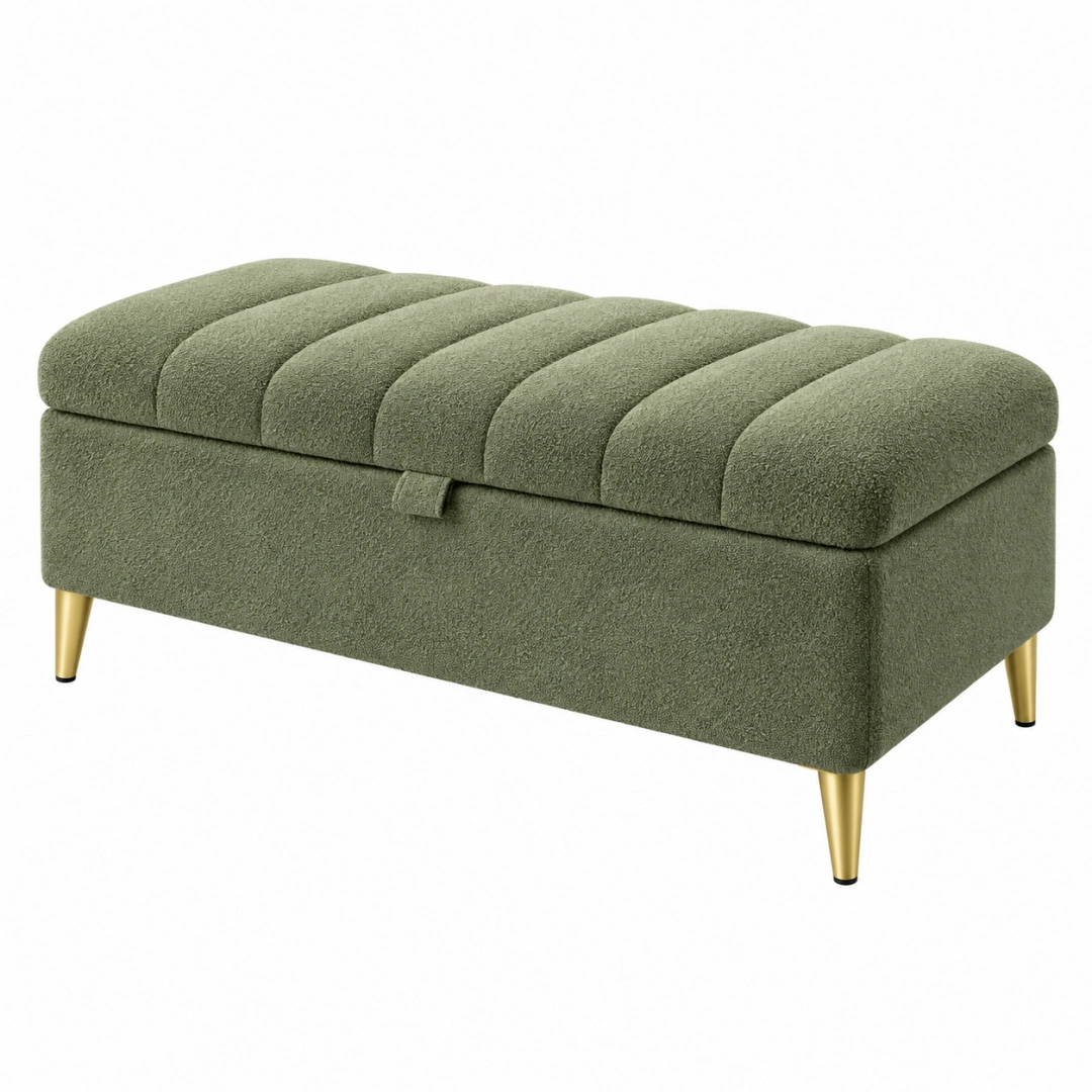 Banco de almacenamiento 120 x 45 x 48 cm tapizado verde con patas metálicas estilo moderno