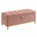 Banco de almacenamiento 120 x 45 x 48 cm de terciopelo rosa empolvado con patas doradas - asiento acolchado