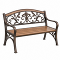 Banco de jardín 122 cm de metal marrón con asiento de lamas estilo clásico