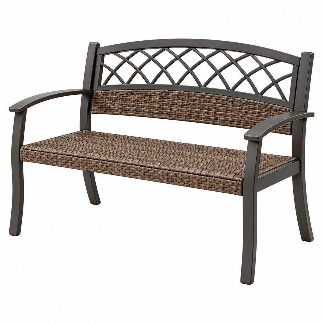 Banco de jardín 122 x 63 x 91 cm de metal y ratán sintético marrón y negro para exterior