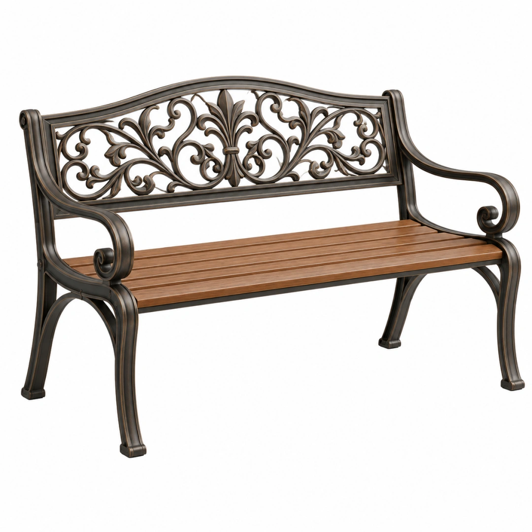 Banco de jardín 120 x 60 x 95 cm de hierro y madera marrón negro estilo clásico ornamental