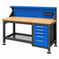 Banco de trabajo 120 x 60 x 150 cm de acero y madera azul y negro con cajones para taller